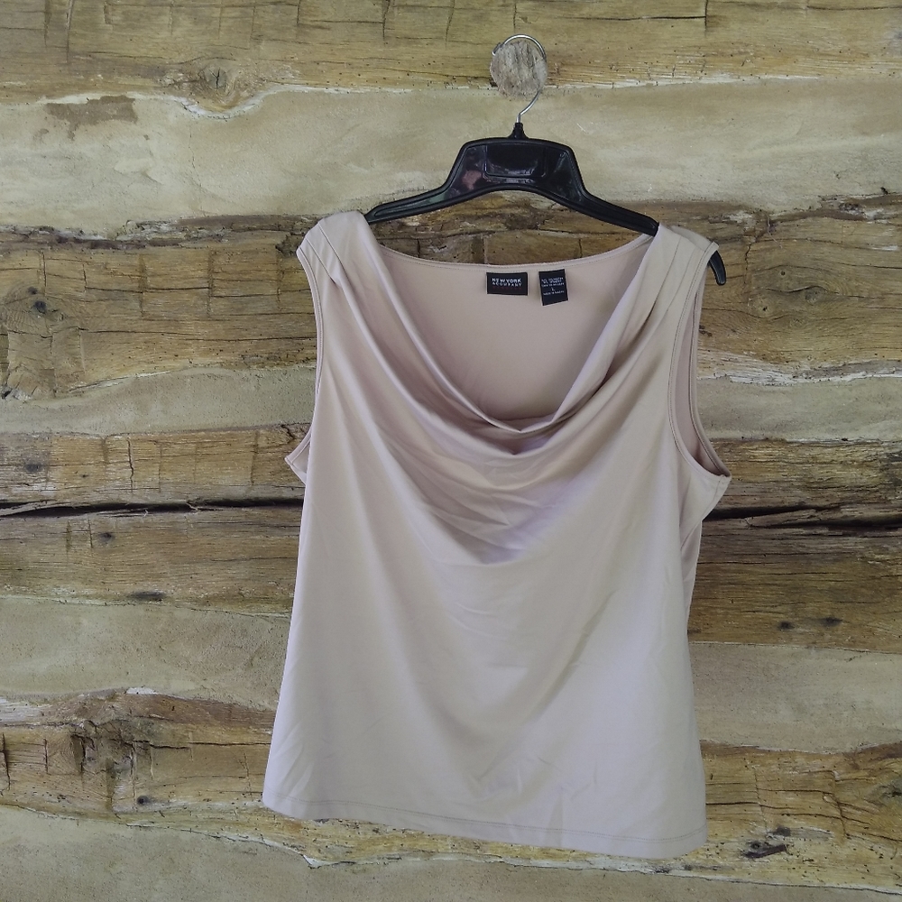 New York & Co. Golden Tan Cowl Neck Tank Top Size Large